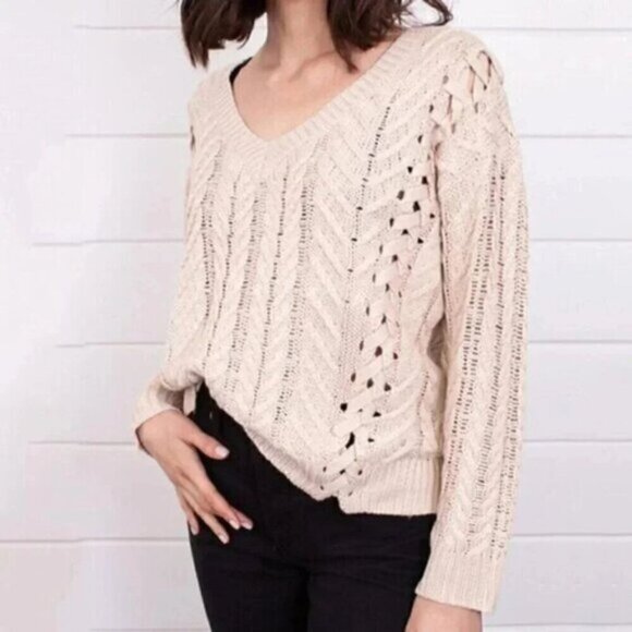 Heartloom Sweater Cable Knit  Braided Cream Oatmeal Oversit Small - Picture 1 of 12